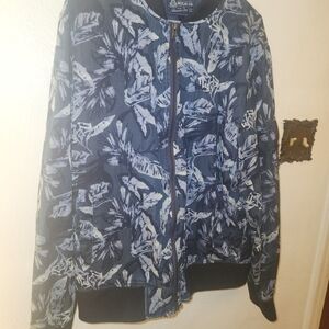 Blue and White Leaf Print Jacket